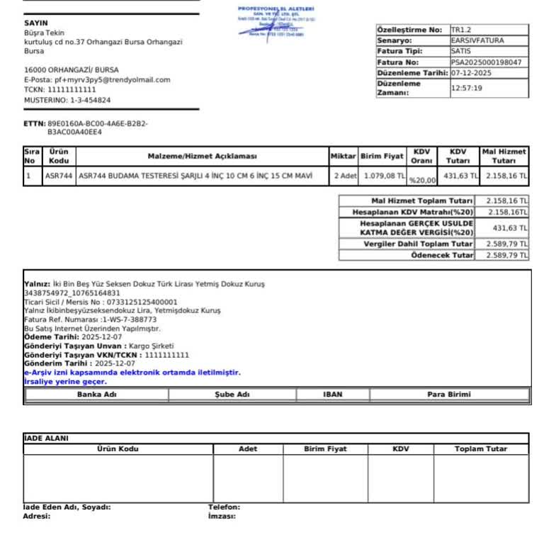 Eksik Gönderilen Şarjlı Budama Testerem Hala Ulaşmadı