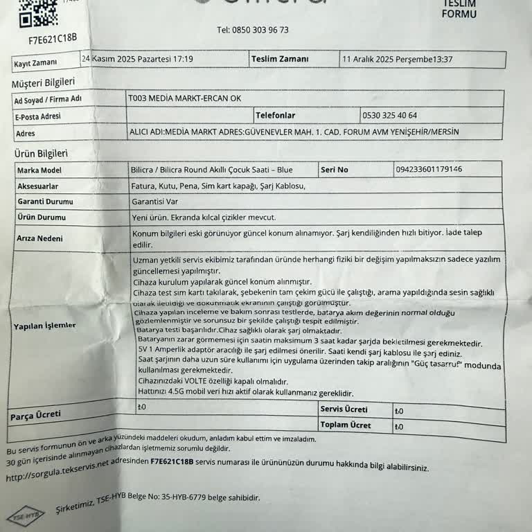 Arızalı Çocuk Saati İçin İade Ve Destek Talebim Karşılanmadı