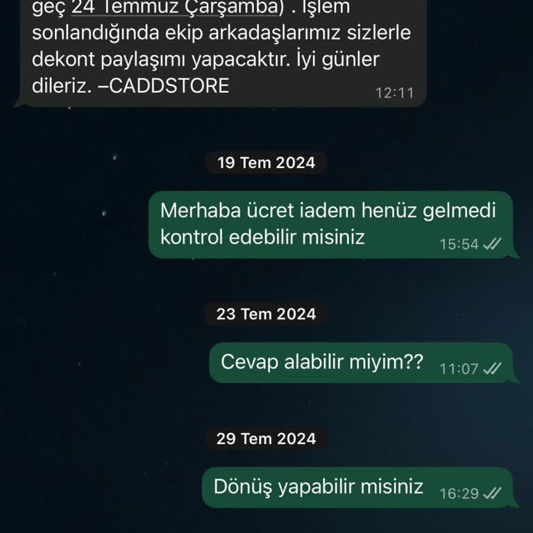 Caddstore’da İade Ücreti Geri Ödenmedi Ve Yanıt Alınamıyor