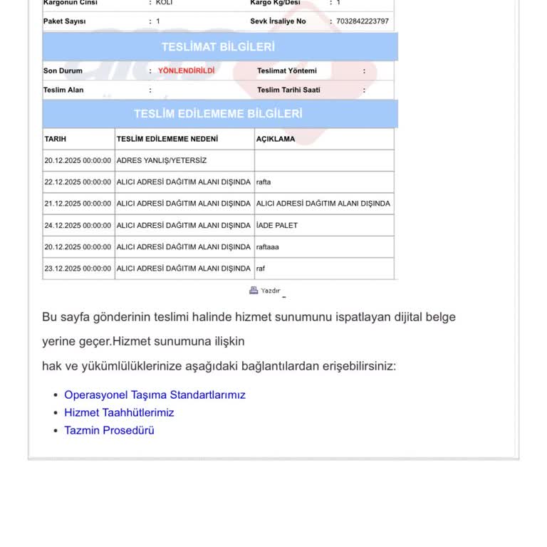 Adres Yetersiz Gerekçesiyle Paketin İade Edilmesi Ve Kargo İletişimsizliği
