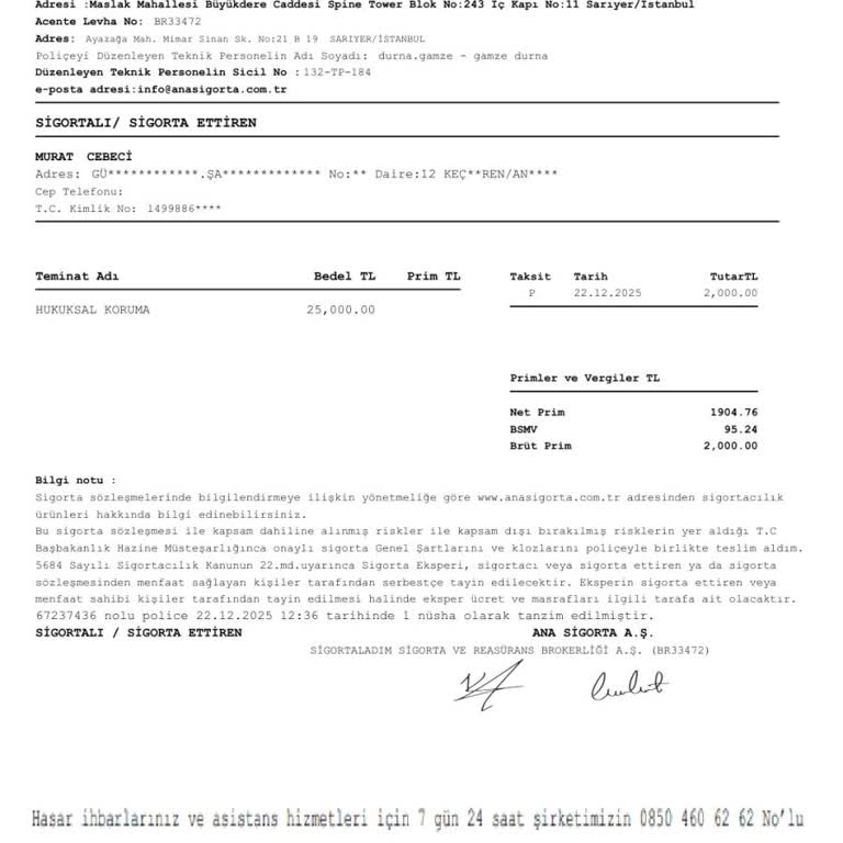 İzinsiz Ek Hukuksal Koruma Poliçesi Ve 2.000 TL Prim İadesi Talebi