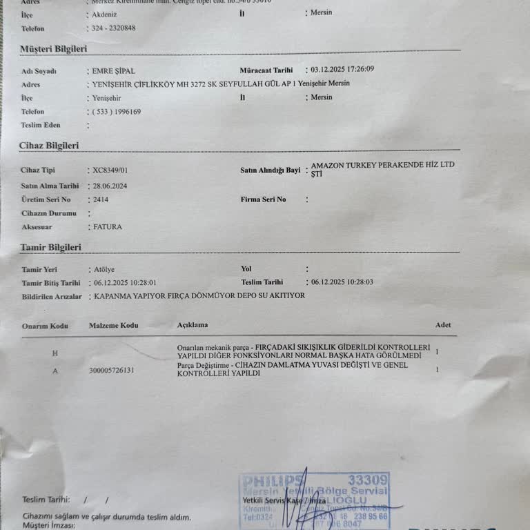 LED Işığı Ve Döner Başlık Kesintisi Nedeniyle Süpürge Değişimi Talebi