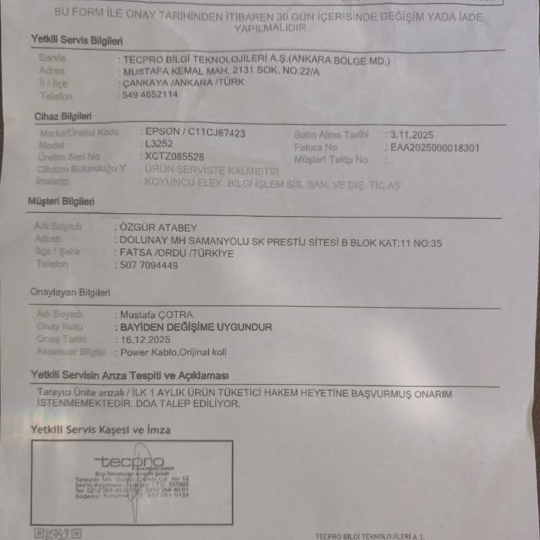 Kurulum Sonrası Tarayıcı Arızası Nedeniyle İade Reddi Ve Değişim Sürecinde İdefix İletişim Eksikliği