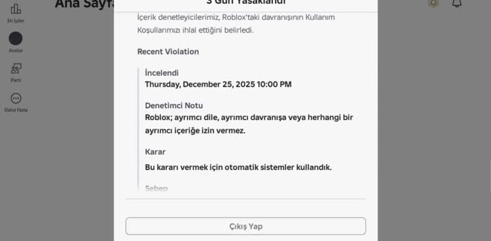 Roblox Hesabım 3 Gün Haksız Yasağa Maruz Kaldı - Şikayetvar