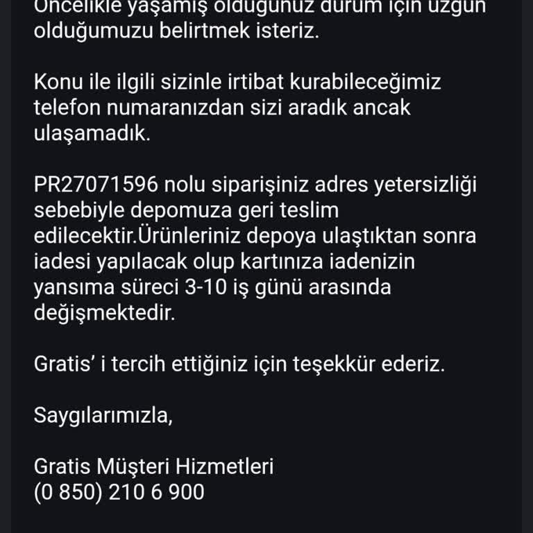 Adres Eksikliği Nedeniyle Siparişim Teslim Edilmedi Ve İade İşlemi Gerçekleşmedi