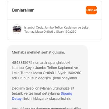 Hepsiburada Yanlış Ölçüde Masa Örtüsü Gönderdi, Çözüm Talep Ediyorum