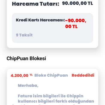 Kart Sahibi İle Fatura Sahibinin Farklı Olması Nedeniyle Chippin Puanı Reddi