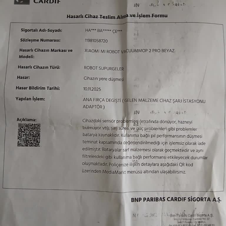 Media Markt Uzatılmış Garantili Xiaomi Robot Süpürge Batarya Arızası Kapsam Dışı