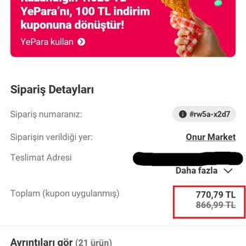 Yemeksepeti Ürün Değişimi Ve İptal Sonrası İade Edilmeyen Fark Ve Fazla Ücret