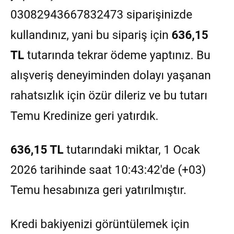 Temu'da İptal Edilen Siparişin Kredi İadesi Görünmüyor