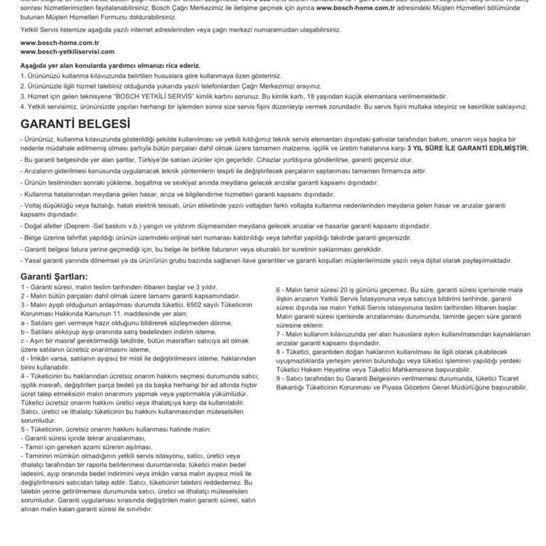 Bosch Kurutma Makinesi Aparatı Temin Edilemiyor