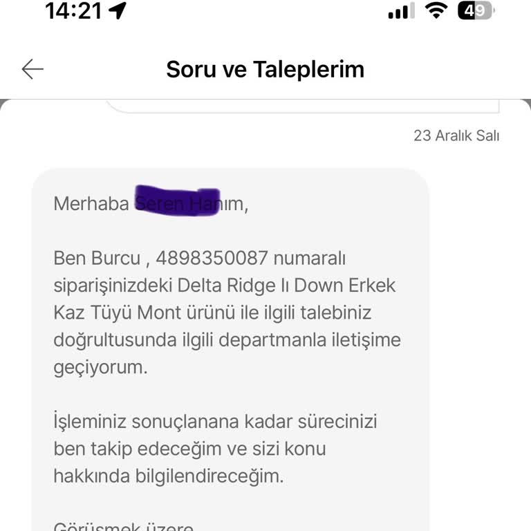 Hepsiburada'da Teslim Edilmemiş Mont Ve Geri Ödeme Talebi