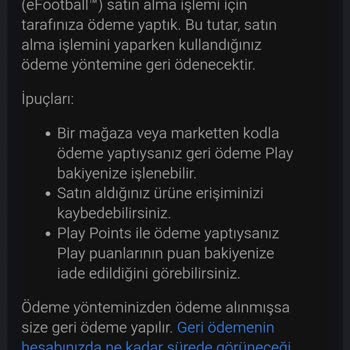 Efootball Oyununda Geri Ödeme Alınmaması Ve Bakiyenin Eksiye Düşmesi