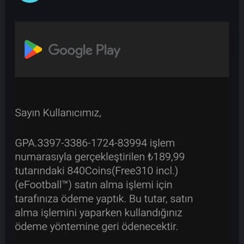 Efootball Oyununda Geri Ödeme Alınmaması Ve Bakiyenin Eksiye Düşmesi