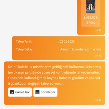 Kahramanlar Mega Boy Çaydanlıkta Üretim Hatası Ve Garanti Kapsamında Değişim Talebi