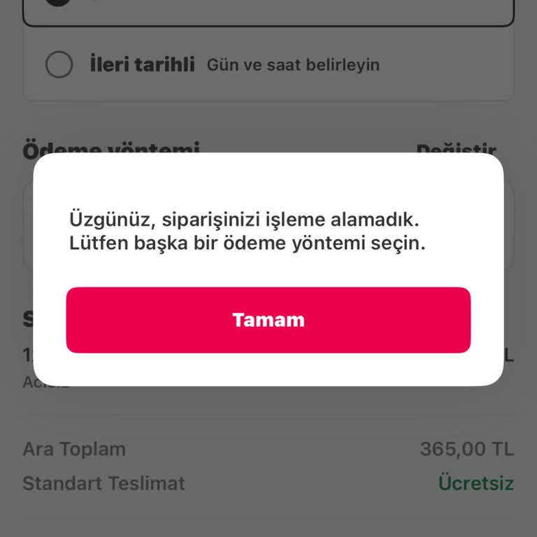 Sipariş Oluşmadı, 365 TL Bekleyen Provizyon İadesi Talebi