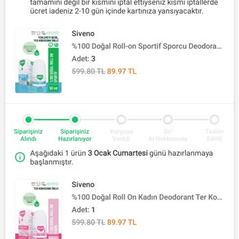 İptal Edilen Üç Ürünün Kampanyalı Fiyatla Yeniden Gönderilmesi