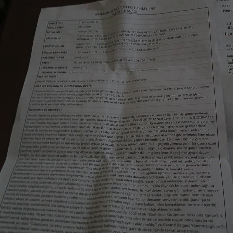 Vatan Bilgisayar'dan HP Laptopta Sürekli Arıza Ve İade Talebi