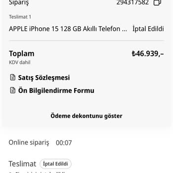 Ödeme Eşleşmediği İçin Sipariş İptali Ve Geri Ödeme Talebi