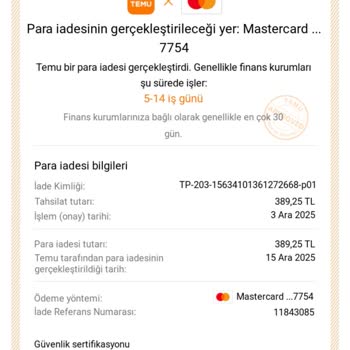 Temu İadesi Bankada Görünmüyor