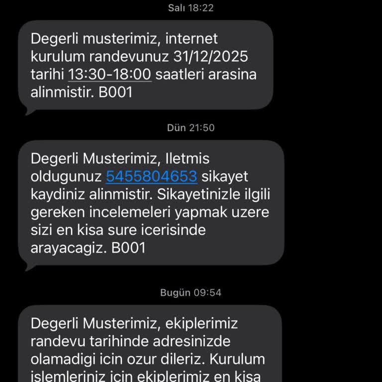 Kurulum Randevusu Gelmediği İçin Boşta Bekletilme Şikayeti