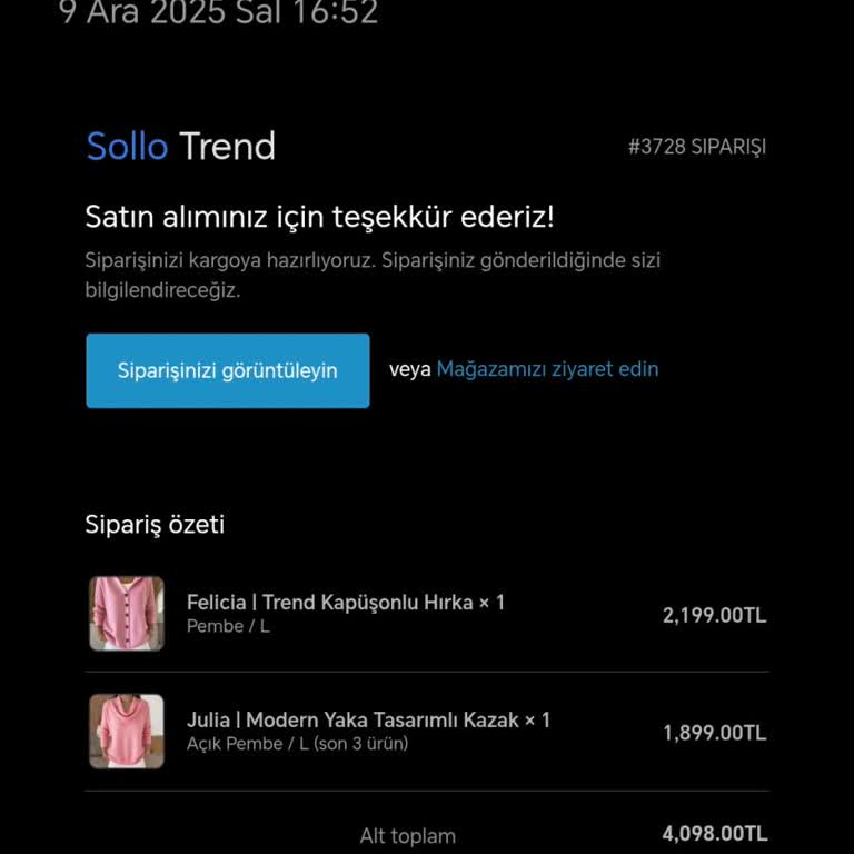 Gönderilmeyen Sipariş İçin 3.688,20 TL Tam İade Talebi