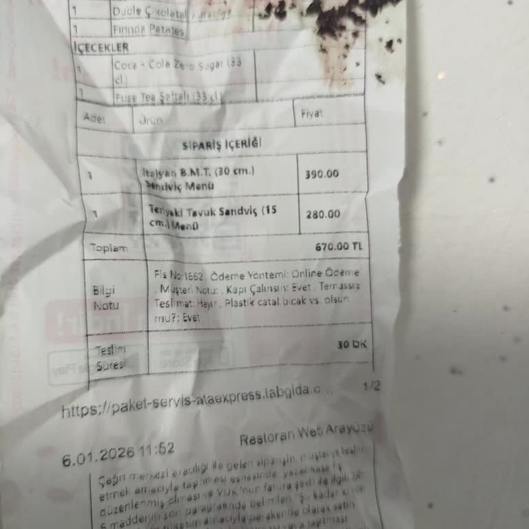 Eksik Ürün Ve Soğuk Sandviçler İçin 670 TL İade Talebi