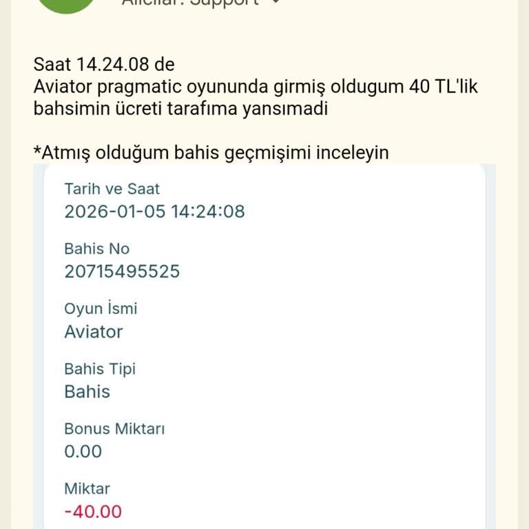 Kazandığım 5 Bin TL Bahsegel Aviator’da Hesaba Yansımıyor Ve Destek Sessiz Kalıyor