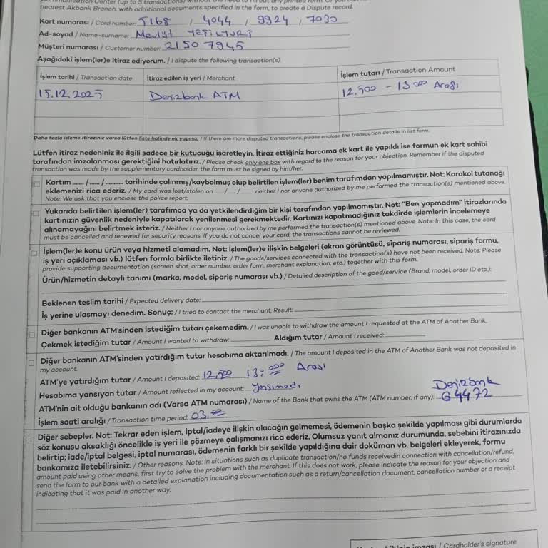 Ortak ATM’de Yatırdığım 12.500 TL Hesaba Yansımıyor