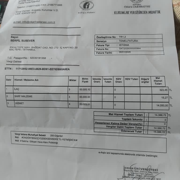 Acil Müdahaleye Kesilen 14.388,72 TL Ücretin İadesi Talebi