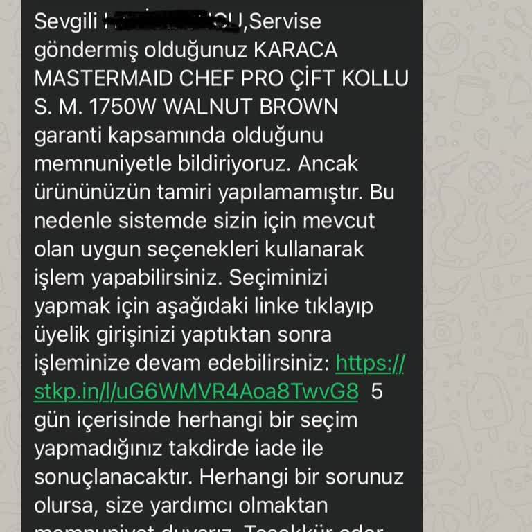 Karaca Stand Mikseri Değişiminde Birebir Aynı Model Teklif Edilmedi