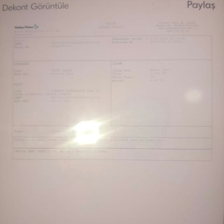 Dinamik Pay Hesabına 1500 TL Yükleme İşlemi Görünmedi