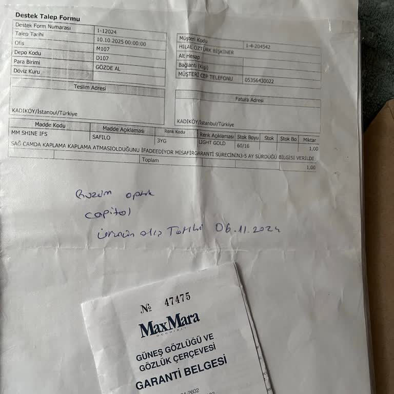 Gözüm Optik Capitol'da Güneş Gözlüğü Tamirinde Uzun Gecikme Ve Bilgi Eksikliği