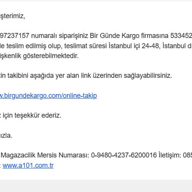 A101 Siparişimin Kargo Takibi Yanlış, Ürün Teslim Edilmedi