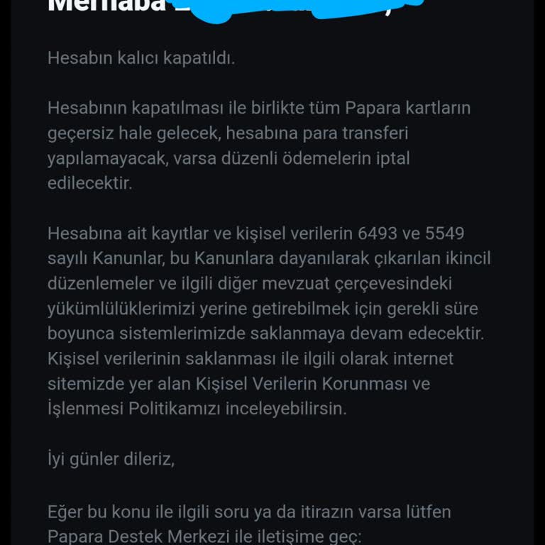 Papara Hesabım Açıklama Olmadan Kapatıldı Ve Bakiye İadesi Gerekiyor