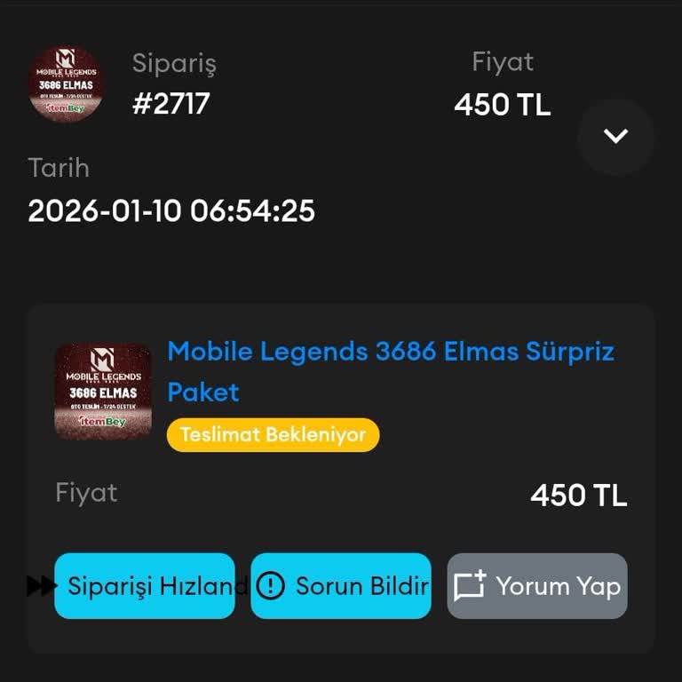 Itembey Üzerinden Elmas Alımı Başarısız, Destek Yanıt Vermiyor Ve İade Talep Ediyorum
