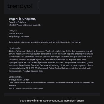 Trendyol Express’in Kargo Alım Saatindeki Değişiklik Ve Kesintiler Nedeniyle Sözleşmenin Feshi