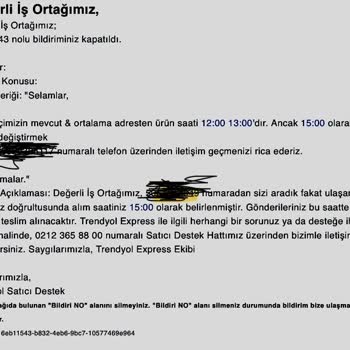 Trendyol Express’in Kargo Alım Saatindeki Değişiklik Ve Kesintiler Nedeniyle Sözleşmenin Feshi