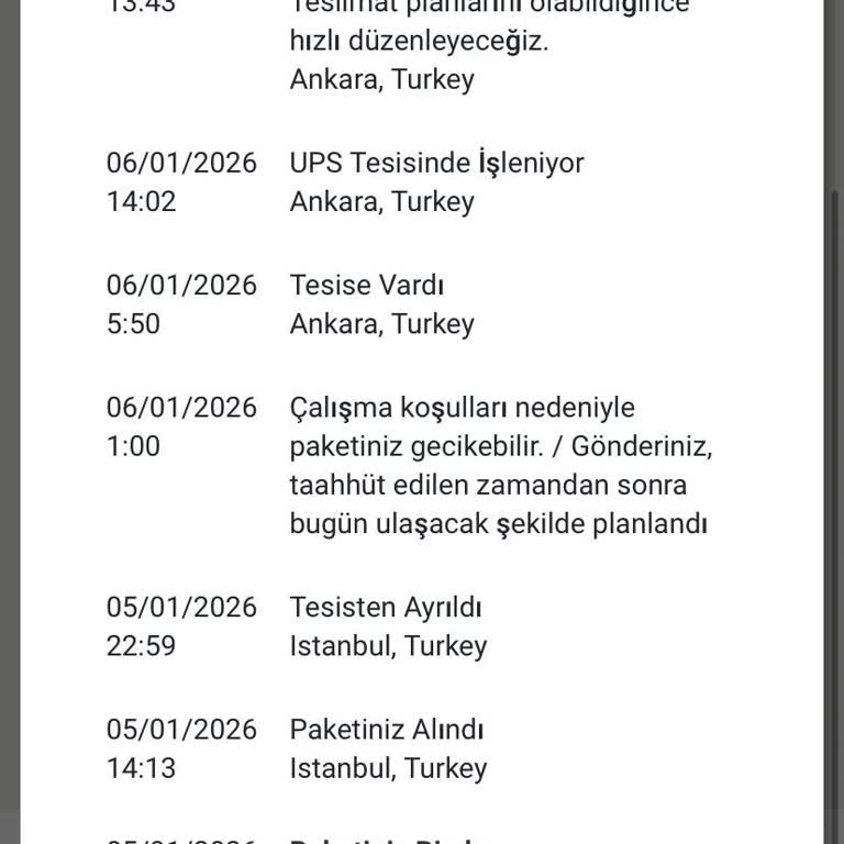 UPS Türkiye'den Teslimat Gecikmesi Ve Bilgilendirme Eksikliği