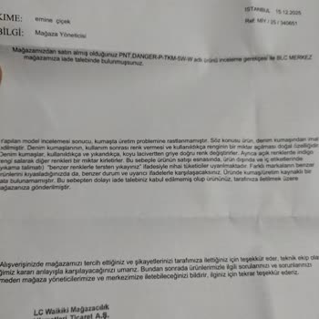 Kısa Sürede Renk Solan Denim Pantolon İçin İade Talebi