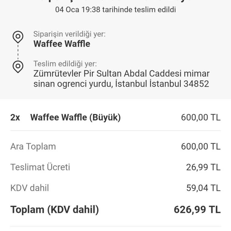 Teslim Edildiği Görünen 630 TL’lik Waffle Siparişi Elime Ulaşmadı