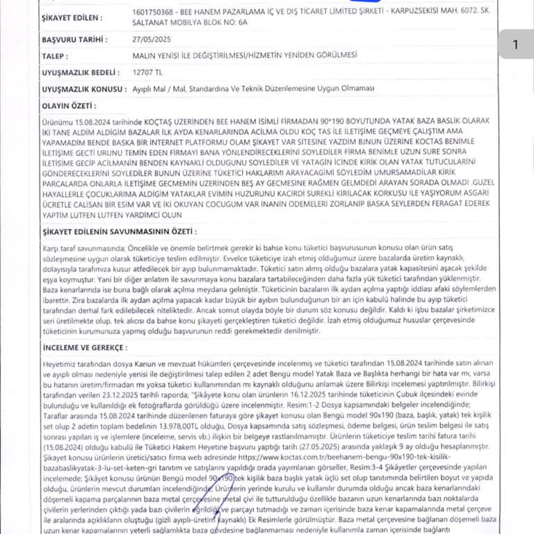 Koçtaş Ve Beehanem’in Tüketici Hakem Heyeti Kararını Yerine Getirmemesi