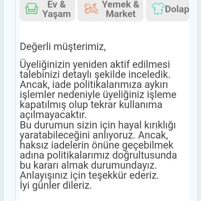 Bilgi Almadan Siparişimin İptali Ve Hesabımın Kapatılması