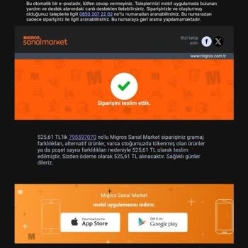 Migros Sanal Market Teslimatı Gecikti, Yanlış Ve Eksik Ürün Gönderildi, Cevap Bekliyoruz