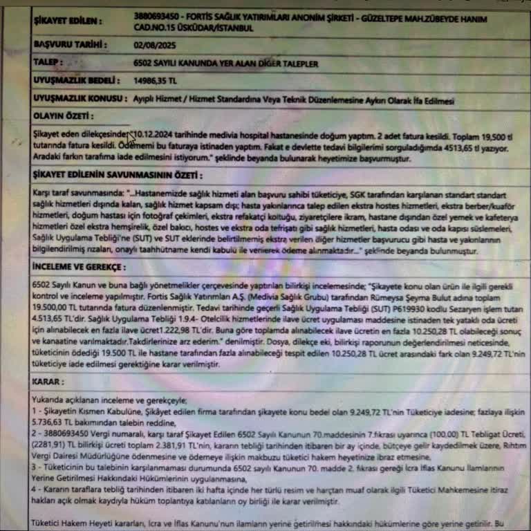 İade Edilmeyen Karar Tutarı Ve Sağlanmayan Hizmetler İçin Aşırı Fatura