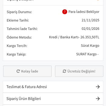 Teslim Edilmeyen Sipariş Ve İade Edilmeyen 26.350 TL