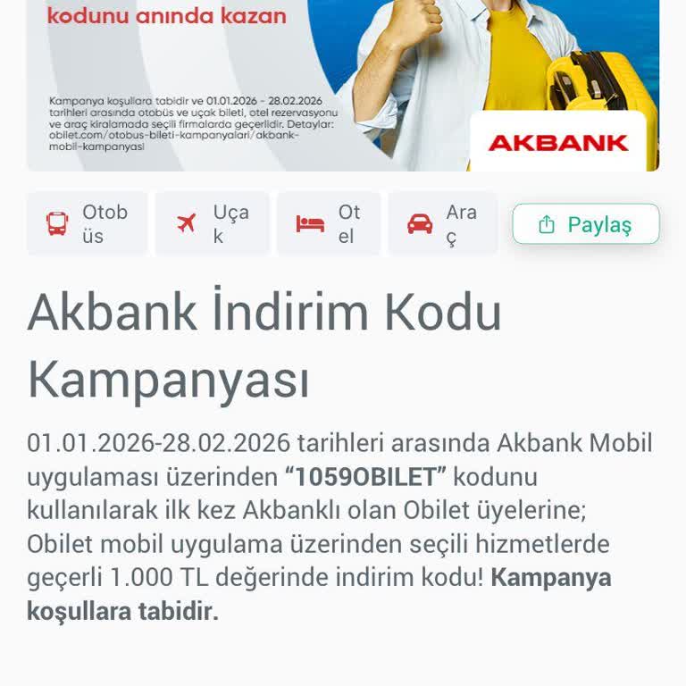 Akbank Ve Obilet Kampanyasındaki 1000 TL Kuponun Verilmemesi