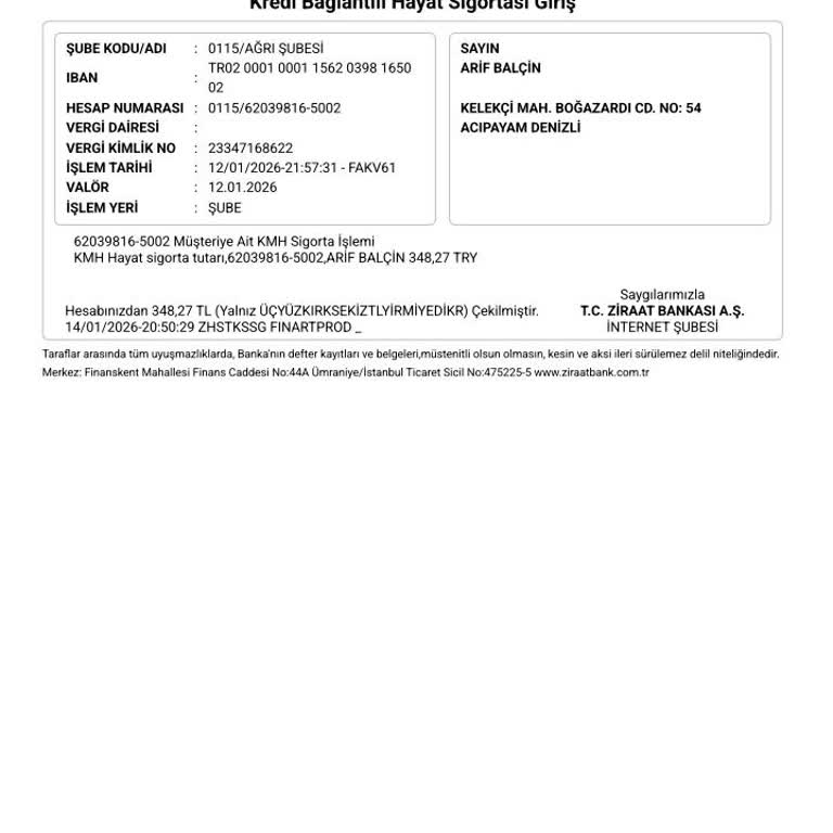 Ziraat Mobil’de Yetkisiz Hayat Sigortası Kesintisi Ve İade Talebi