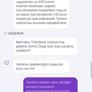 Tombank Kredi Kartı Yanıltıcı %10 İade Bilgisi Ve Yetersiz Müşteri Desteği