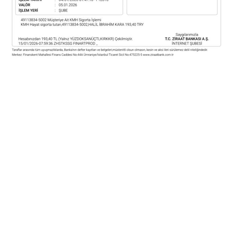 Ziraat Bankası Hatay İskenderun Şubesinde İzinsiz Sigorta Kesintisi Ve İade İsteği